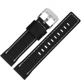 Pasek Vostok Europe Systema - Skóra (E725) czarny z białym p. stalowa kl. - Paski i bransolety VOSTOK