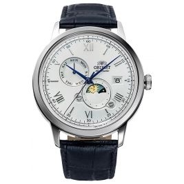 klasyczny męski Zegarek Orient Automatic Classic Sun & Moon Bambino RA-AK0802S30B na pasku