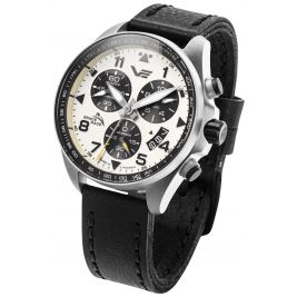 Duży sportowy męski Zegarek Vostok Europe Space Race White Chrono 6S30-325A743 na pasku skórzanym