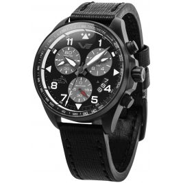 Duży sportowy męski Zegarek Vostok Europe Space Race Full Black Chrono 6S30-325C744 na pasku skórzanym