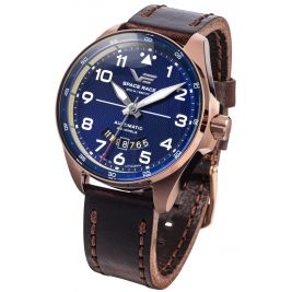 Duży sportowy męski Zegarek Vostok Europe Space Race Blue Automatic YN55-325B746 na pasku skórzanym