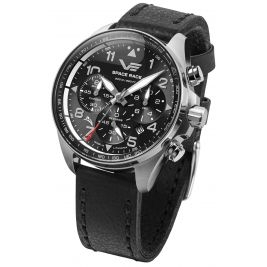 Duży sportowy męski Zegarek Vostok Europe Space Race Black Chrono 6S20-325A741 na pasku skórzanym