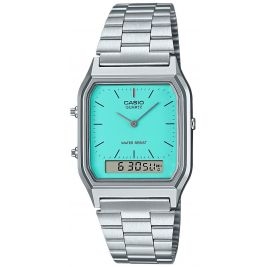 casual uniseks Zegarek Casio Vintage AQ-230A-2A2MQYES Tiffany Blue na bransolecie stalowej