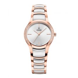 Zegarek damski z cyrkoniami COVER Sandara Crystal Silver Bicolor Rose CO203.05