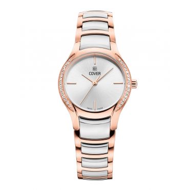 Zegarek damski z cyrkoniami COVER Sandara Crystal Silver Bicolor Rose CO203.05