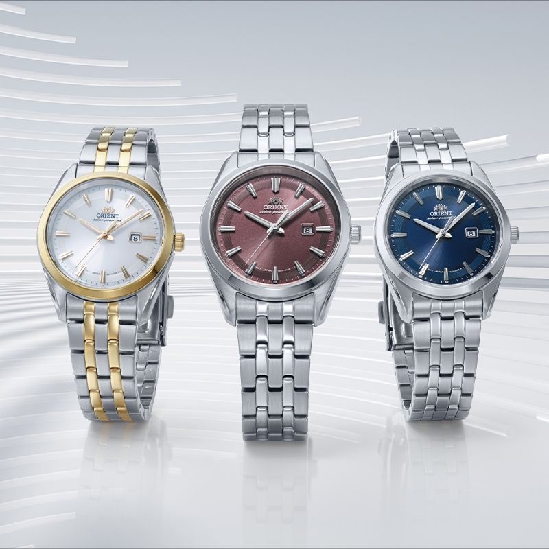 Orient Stretto Date Lady Solar - trzy eleganckie zegarki damskie na stalowej bransolecie