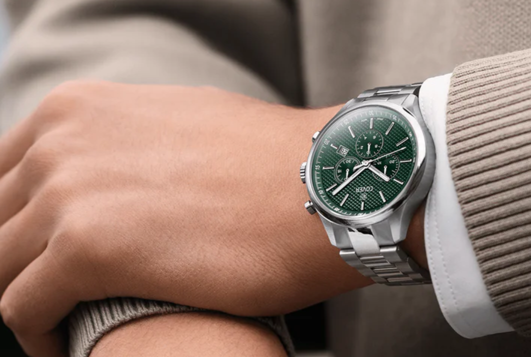 Swiss Made zegarek męski Cover z chronografem i zieloną tarczą